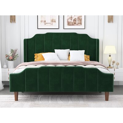 Malalia Queen Size Velvet Bed Frame With Modern Curved Upholstered Headboard And Footboard, Upholstered Platform Bed -  Everly Quinn, 5C46617A26854098AFA0002AE1DF8F51