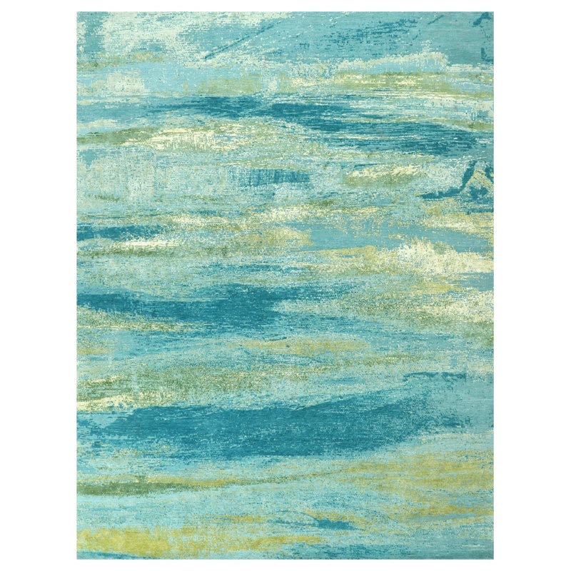Tapis unique nouvel âge 8 pi 10 po x 11 pi 8 po Milton en vert / gazon / turquoise