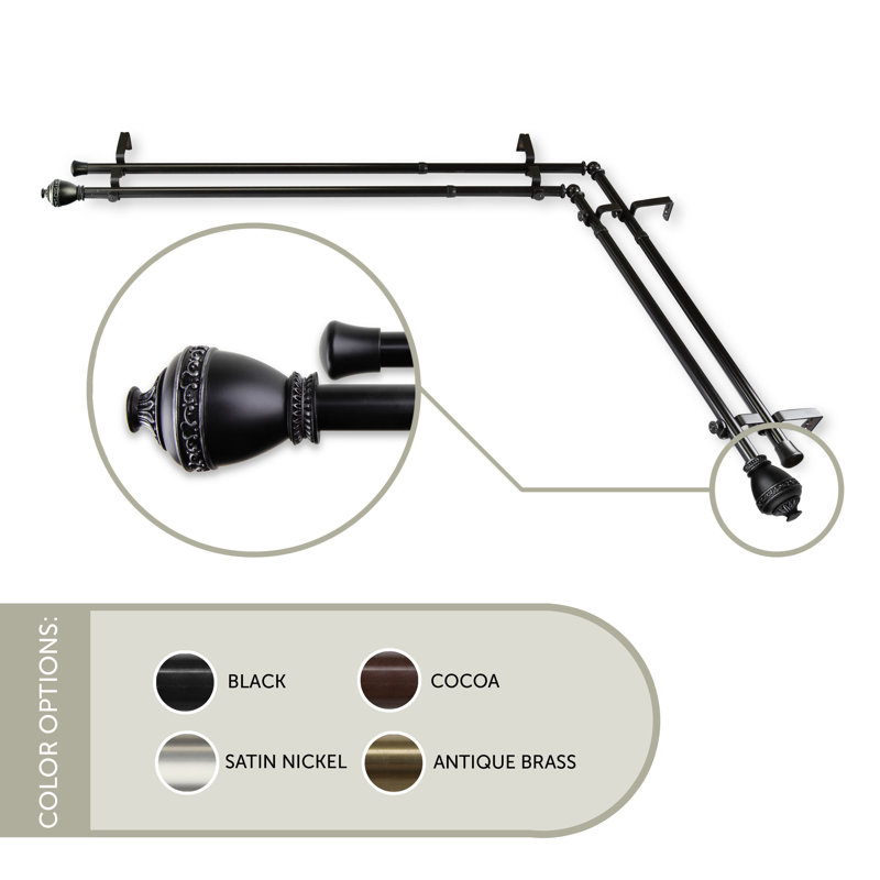 Tringle à rideaux double ajustable Kinbrae, Noir, H 66 po x l 120 po