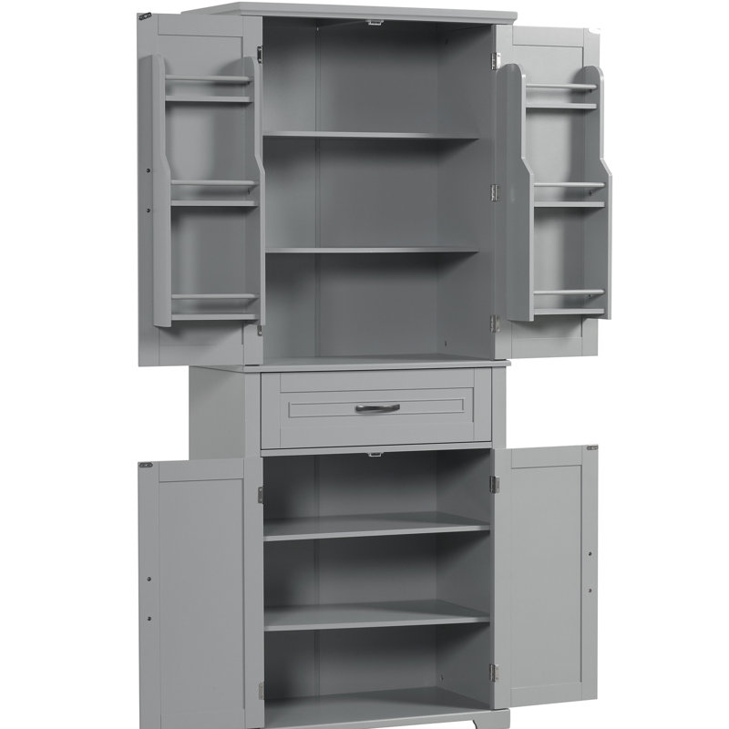 Tall Grey Bathroom Storage, Doors, Drawer, Adjustable Shelf, Functional Design Storage With Doors And Ample Space, Elegant
