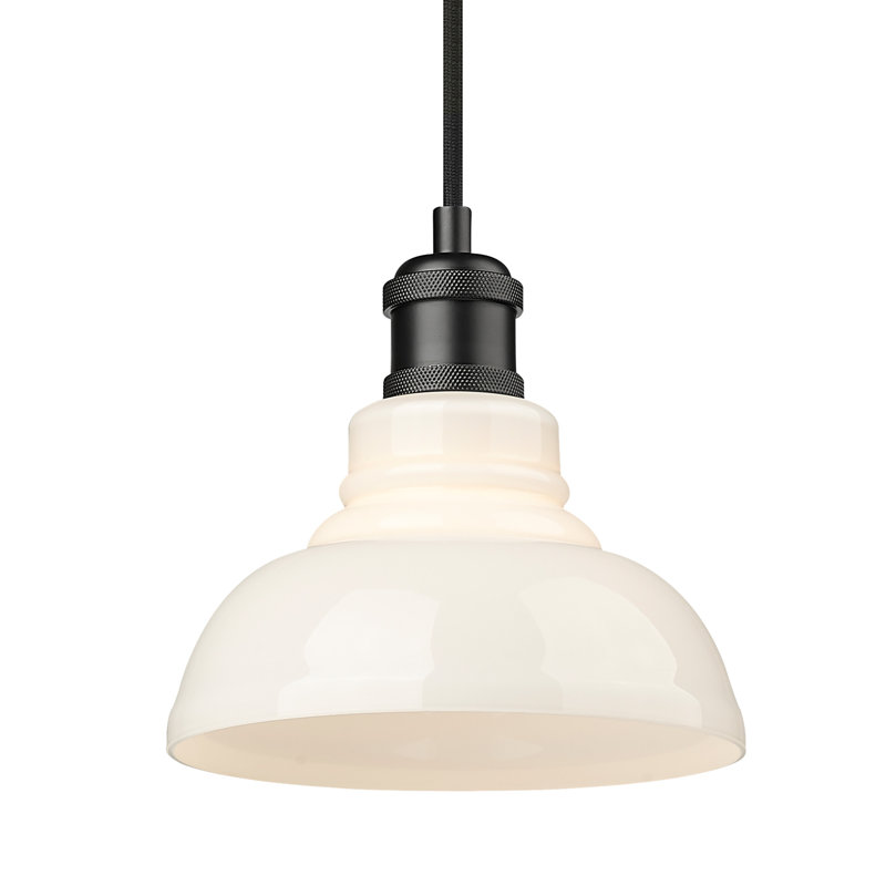 Searcy 1 - Light Schoolhouse Pendant, Vintage Milk Glass, Matte Black