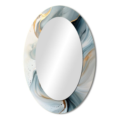Abstract Golden Glacial Echo Of Liquid Reflections II - Modern Oval Wall Mirror
