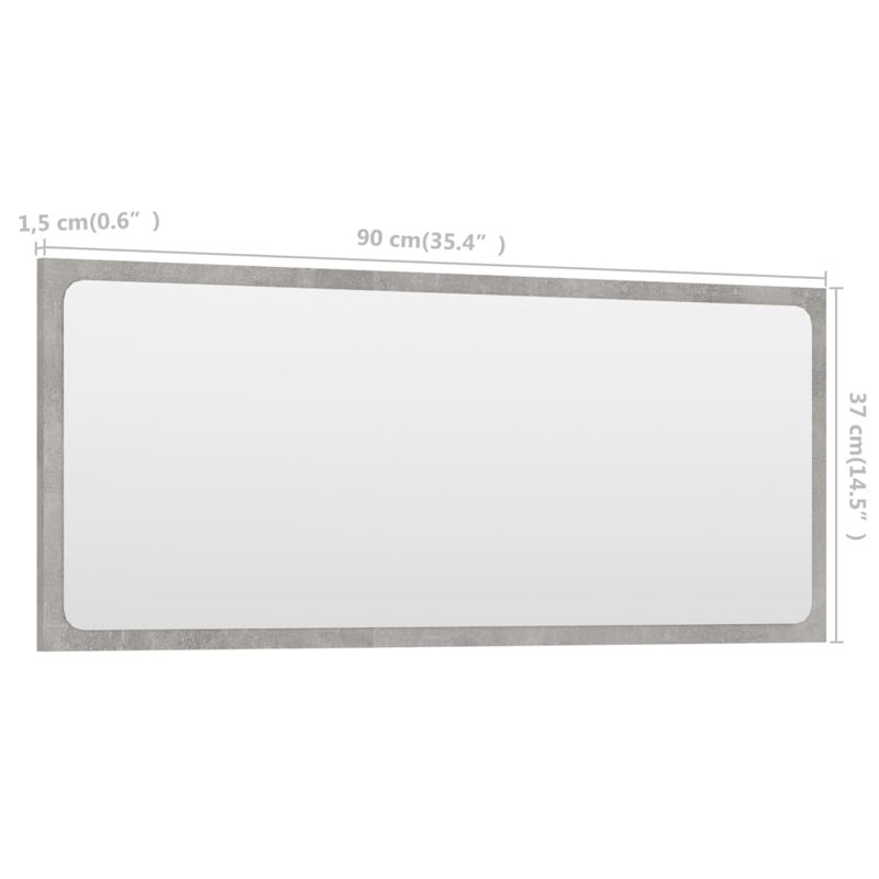 Miroir de salle de bain avec miroir de salle de bain, 14,5 po x 35,4 po, Gris béton