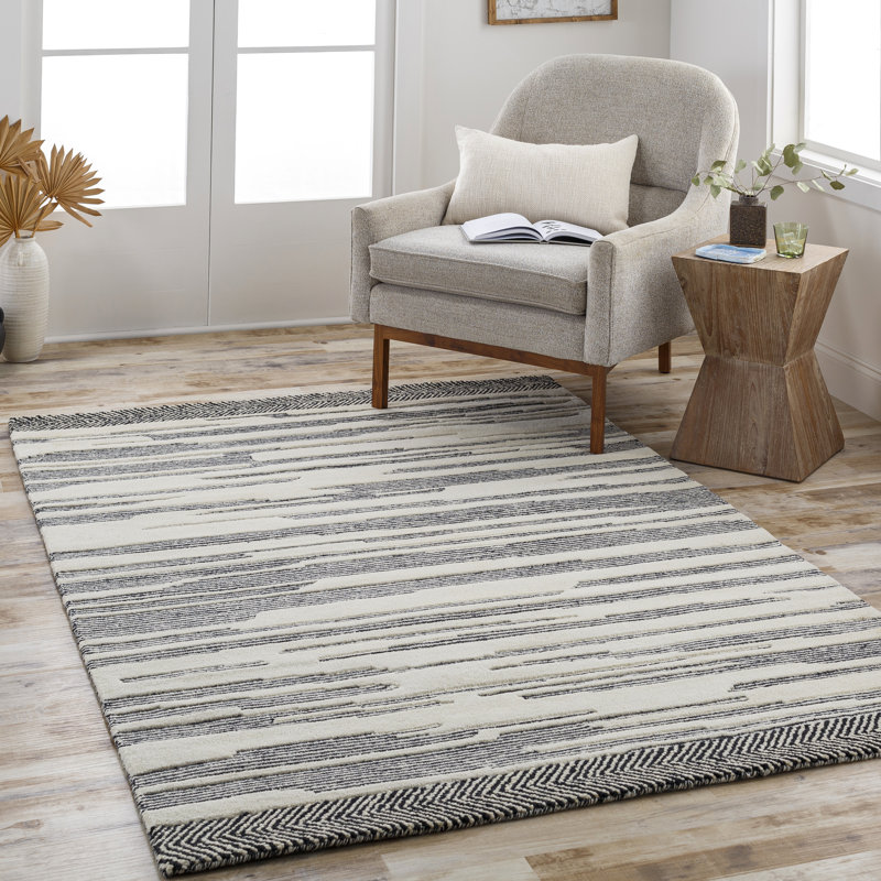 Tapis noir / crème en laine touffeté à la main Lumia, Rectangle 5 pi x 7 pi 6 po