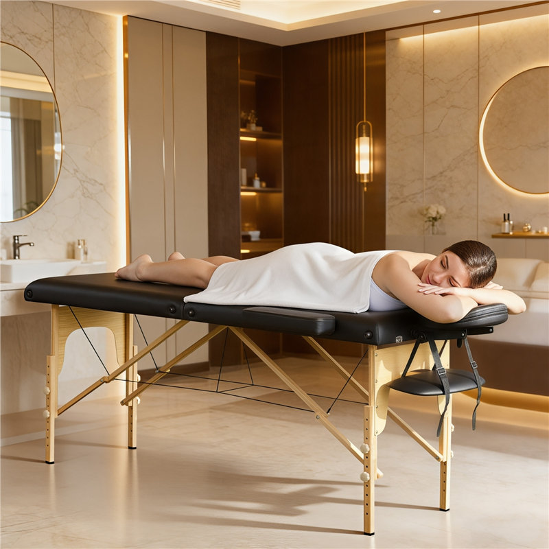 Adjustable Massage Bed Portable Spa Table with Headrest, 84" L x 30.5" W, Black