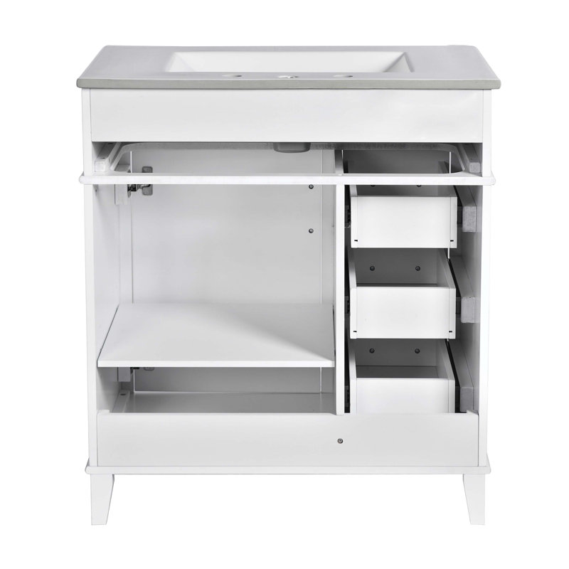 30-Inch Bathroom Vanity with Ceramic Sink, Adjustable Shelf, Soft Close Door, White