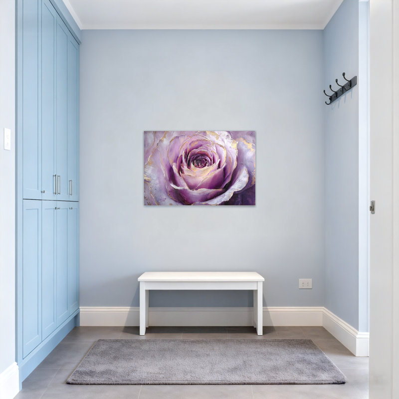 Plantes et fleurs, rose mauve avec des accents dorés, impression sur toile, H 12 po x l 18 po