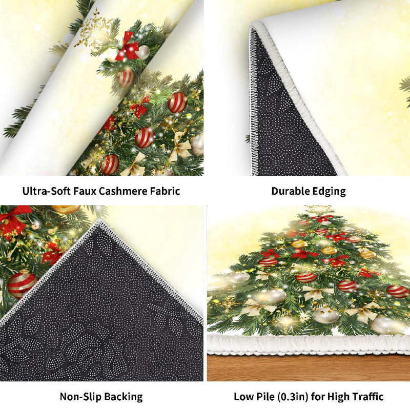 Tapis d'intérieur bleu lavable à la machine, motif sapin de Noël, étoiles et flocons de neige, Rectangle 79 po x 118 po