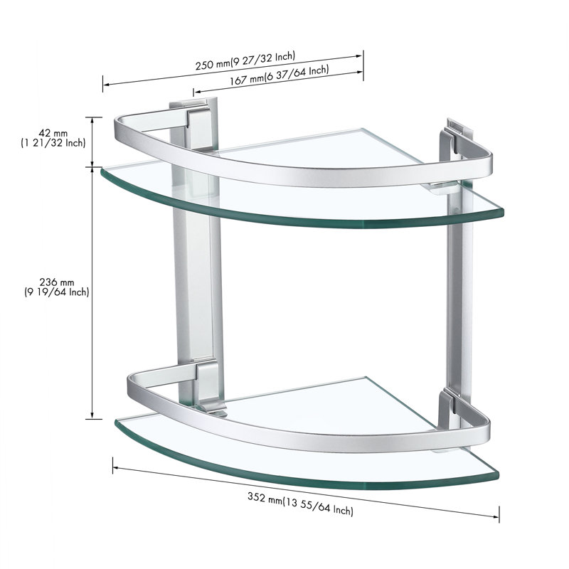 Étagère d'angle en verre pour salle de bain