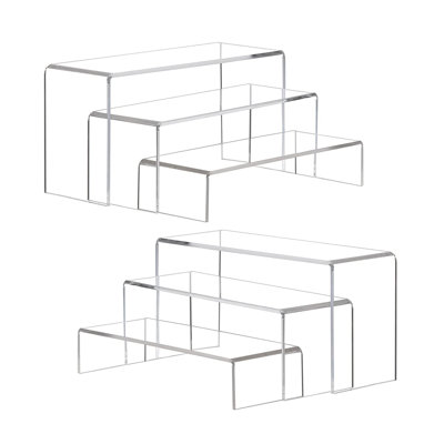 Large Acrylic Display Risers, 2 Sets (11.2“ L, 11.6” L, 12" L) Clear Rectangular Showcase for Collectibles, Retail Desktop Display Stand for Organization and Decoration