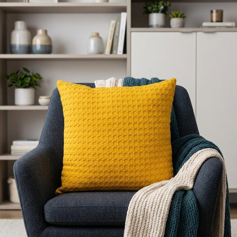 20" Yellow Cotton Throw Pillow With Texture