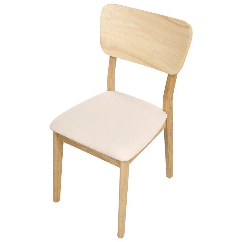 47cm H Fabric Upholstered Full Back Side Chair, Natural Wood, Beige