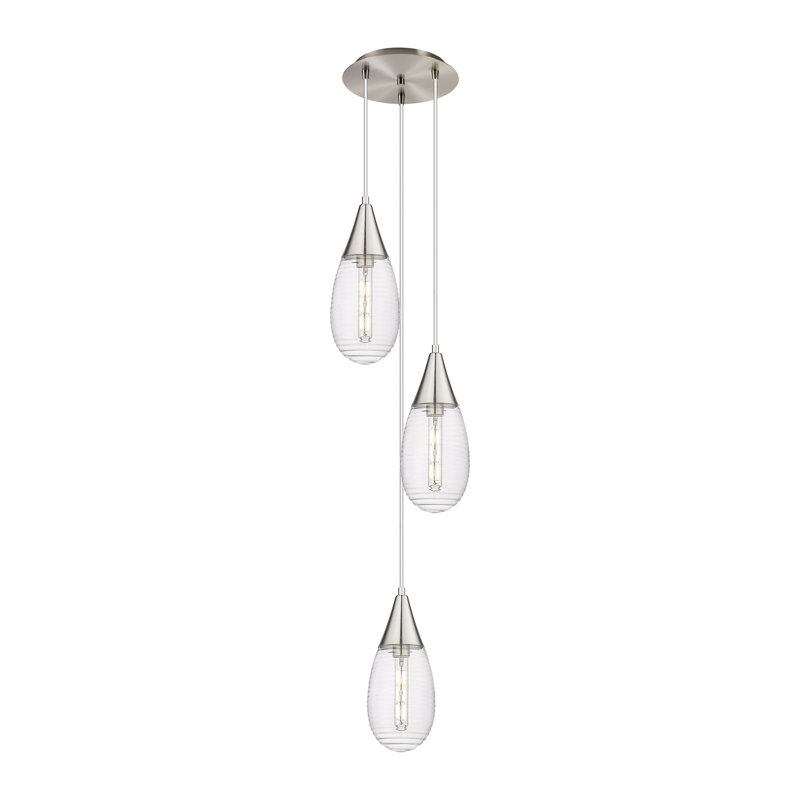 Sonny 3 - Light Cluster Pendant, Striped Clear, Brushed Satin Nickel