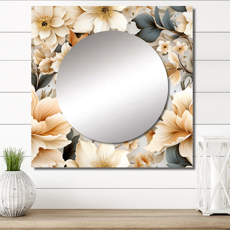 Khya - Miroir floral carré pour décoration murale, 23 po x 23 po