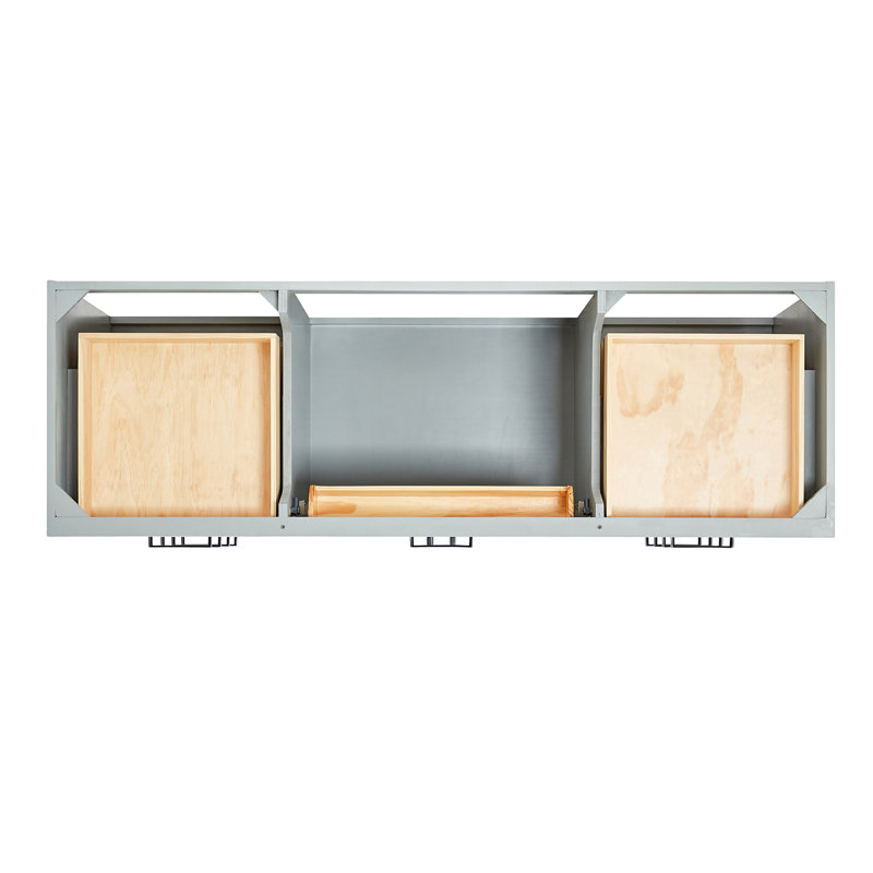 Meuble-lavabo simple en bois massif Jameal avec plateau en marbre de Carrare 0,75 po, Gris, Ovale