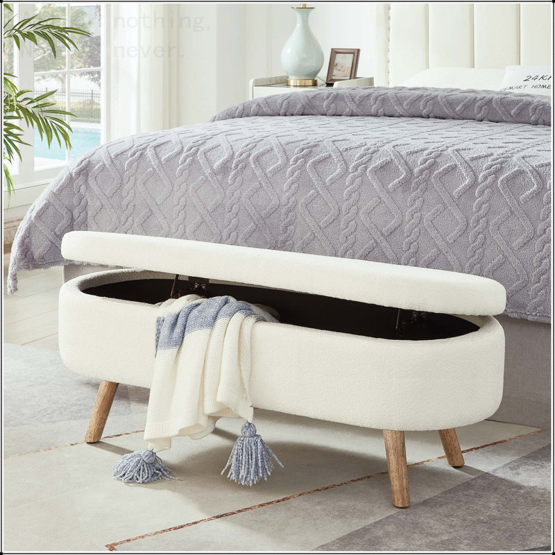 Banc de rangement avec repose-pieds Luxury, Ivoire ivoire