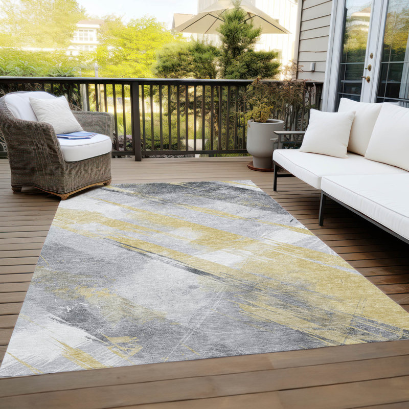 Machine Washable Indoor/Outdoor Claudian ACN1536 Gold Rug, Rectangle 5' x 7'6"