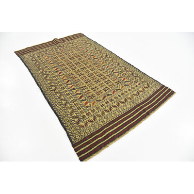 Tapis en laine brun/beige 4 pi x 6 pi 2 po one-of-kind à la main noué la new age Warminster
