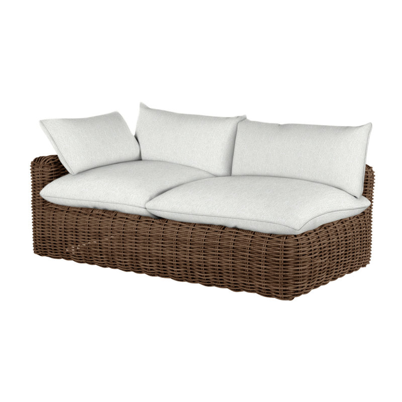 Montecito 75.25" Wide Outdoor Wicker Right Hand Facing Loveseat with Cushions, Raffia, Welt, Bali Pearl