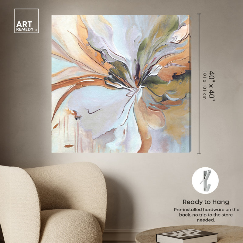 Golden Aesthetic Boho Abstract Wrapped Canvas Wall Art, 40" x 40"