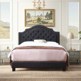 Linen Upholstered Bed with Adjustable Headboard and Button Tufting