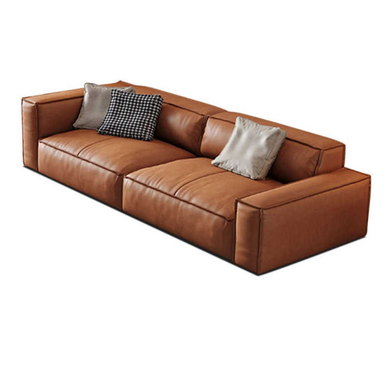 Canapé modulaire orange en cuir véritable, 25.59" H x 102.36" W x 37.8" D, Orange