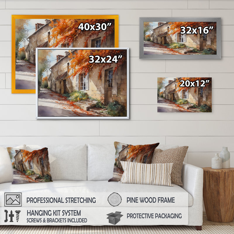 «Rogatien Mediterranean Village Street IV», reproduction sur toile, H 30 po x l 40 po x P 1,5 po, Toile tendue