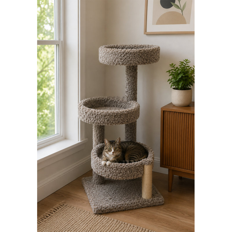 Arbre à chat en bois massif 47 po New Cat Condos, Moucheté / Neutre