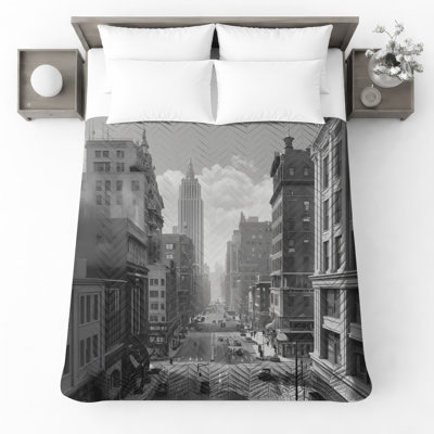 Vintage Cityscape Architecture Quilted Bedspread All Sizes