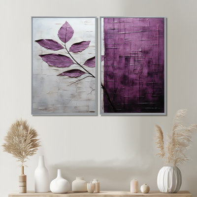 «Purple Leaves Plum Precision» - art mural sur toile mauve