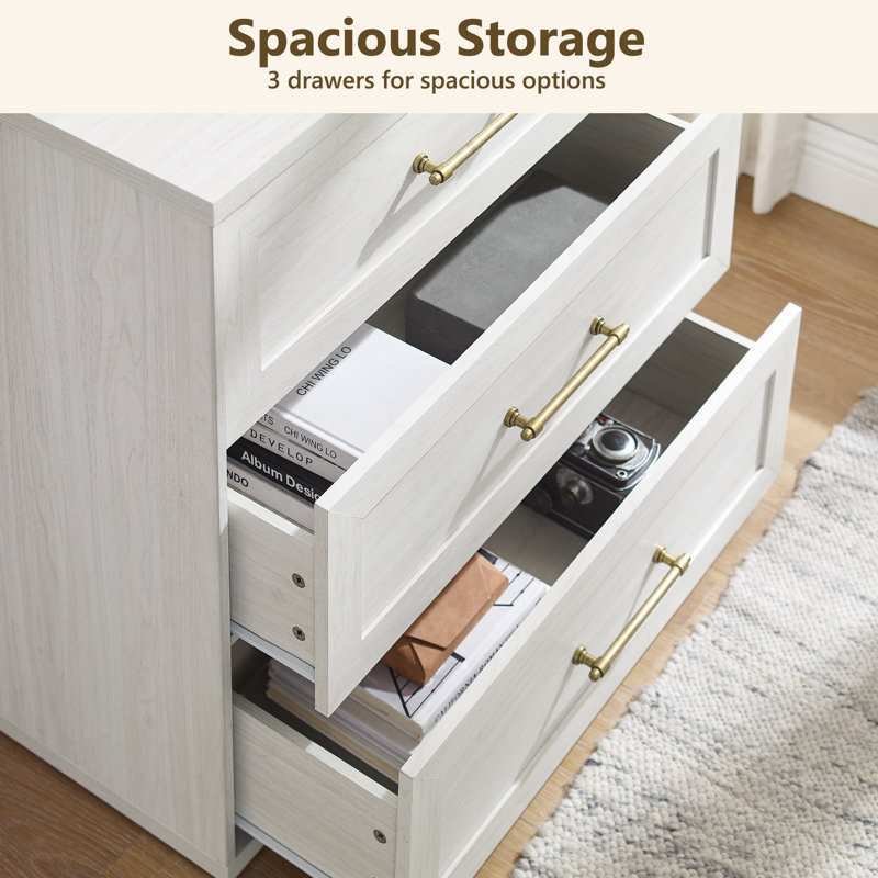 32"W Modern Wood Nightstand , 3-Drawer With Storage, White