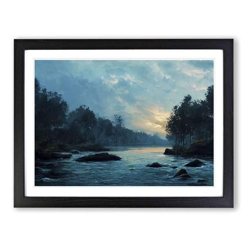 Forest River View - Single Picture Frame Print, Black Framed, 46cm H x 64cm W x 2cm D