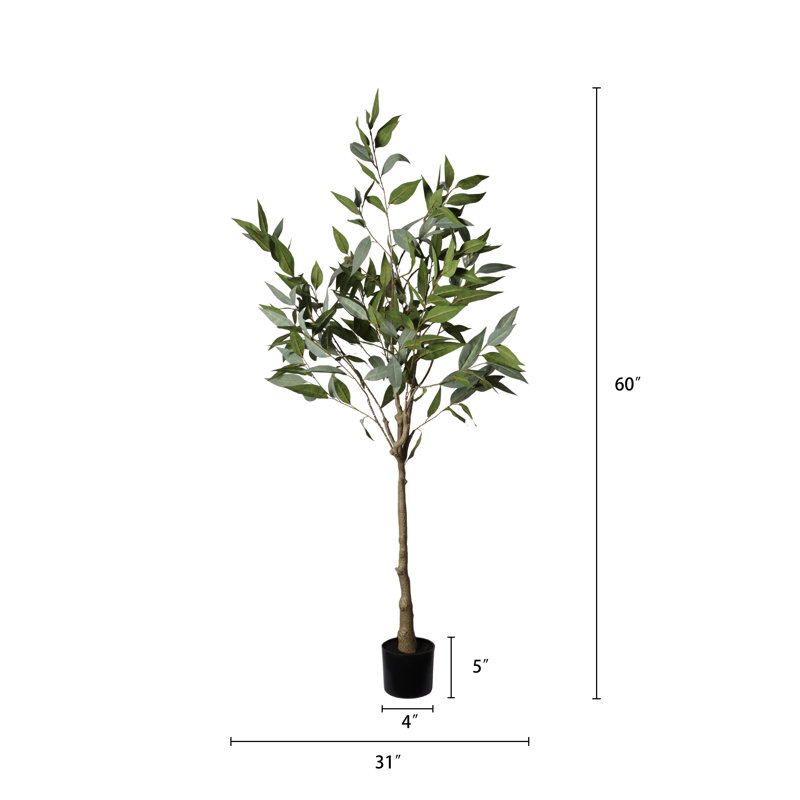 Arbre d'eucalyptus artificiel 5 pi avec pot en plastique noir, plante artificielle en pot réaliste pour la décoration intérieure de bureau à domicile, arbre artificiel vert luxuriant