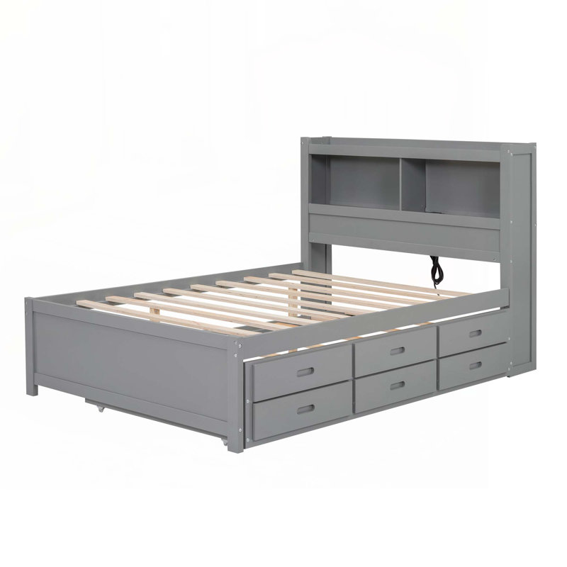 Amayas Solid Wood Standard Bed with Drawers, Gray