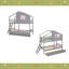 Lit superposé simple au-dessus de simple avec 2 tiroirs, 1 boîte de rangement, 1 tablette, fenêtre et toit-421047577
