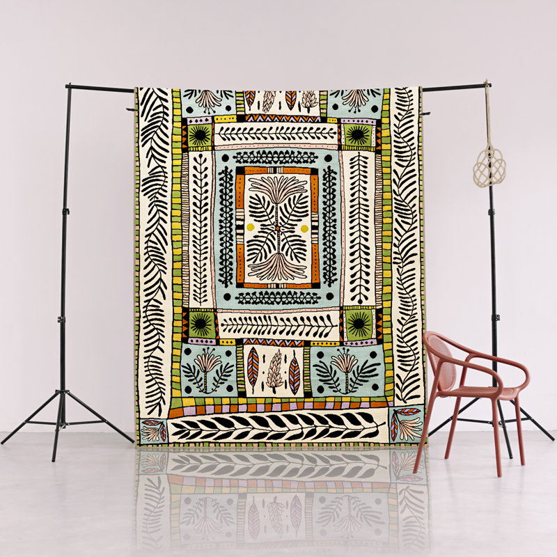 Multi-Colored Mixed Abstract Flower Patterned Fringed Modern Decorative Rug, Rectangle 4'11.06" x 9'10.11"