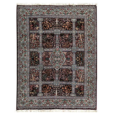 Tapis bleu / blanc / rouge noué à la main de haute qualité