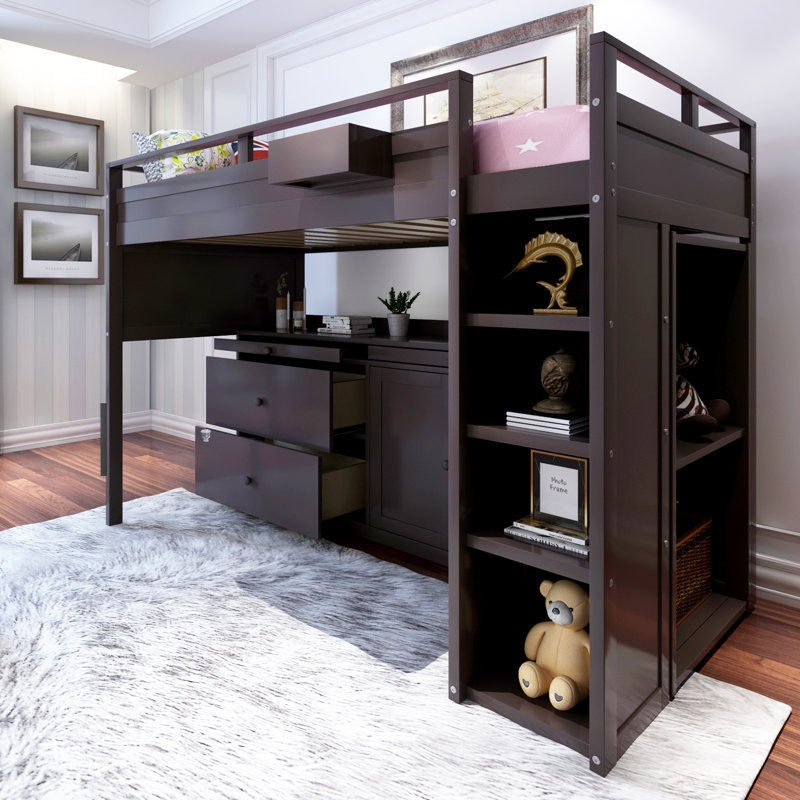 Lit mezzanine simple avec tiroirs Hajriz Kids, Espresso