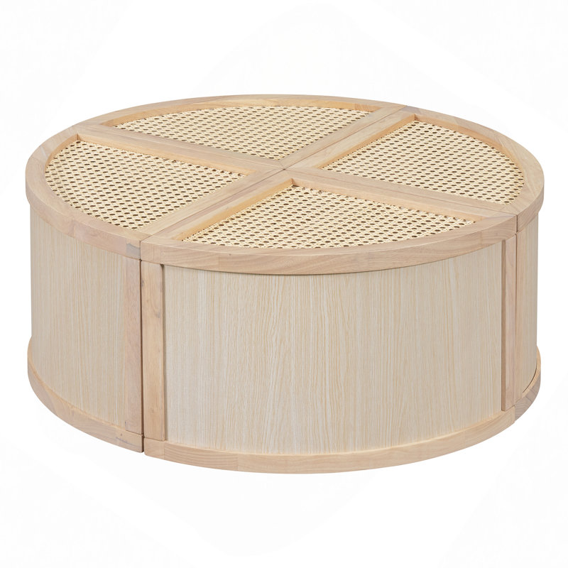 Table basse ronde et carrée modulaire en rotin clair avec rangement 4 pièces