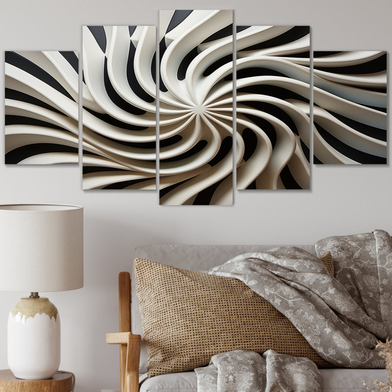 «Black Art Opt In I» - impression d'art mural moderne - 5 panneaux