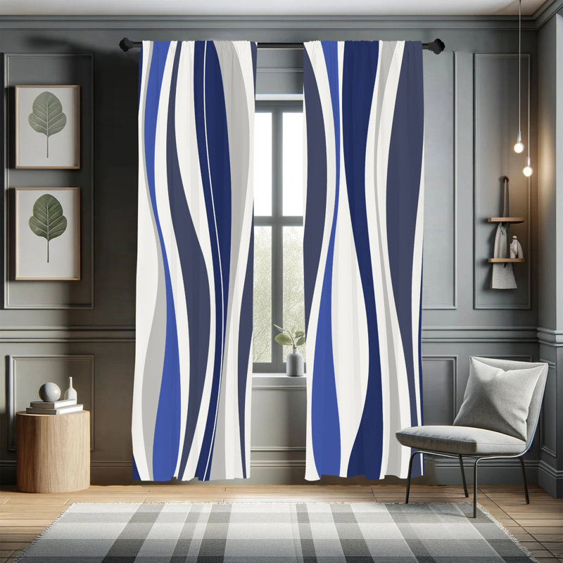 Microfiber Floral Semi-Sheer Rod Pocket Curtain Panels, 28" W x 84" L, White/Blue/Coral/Navy/Green
