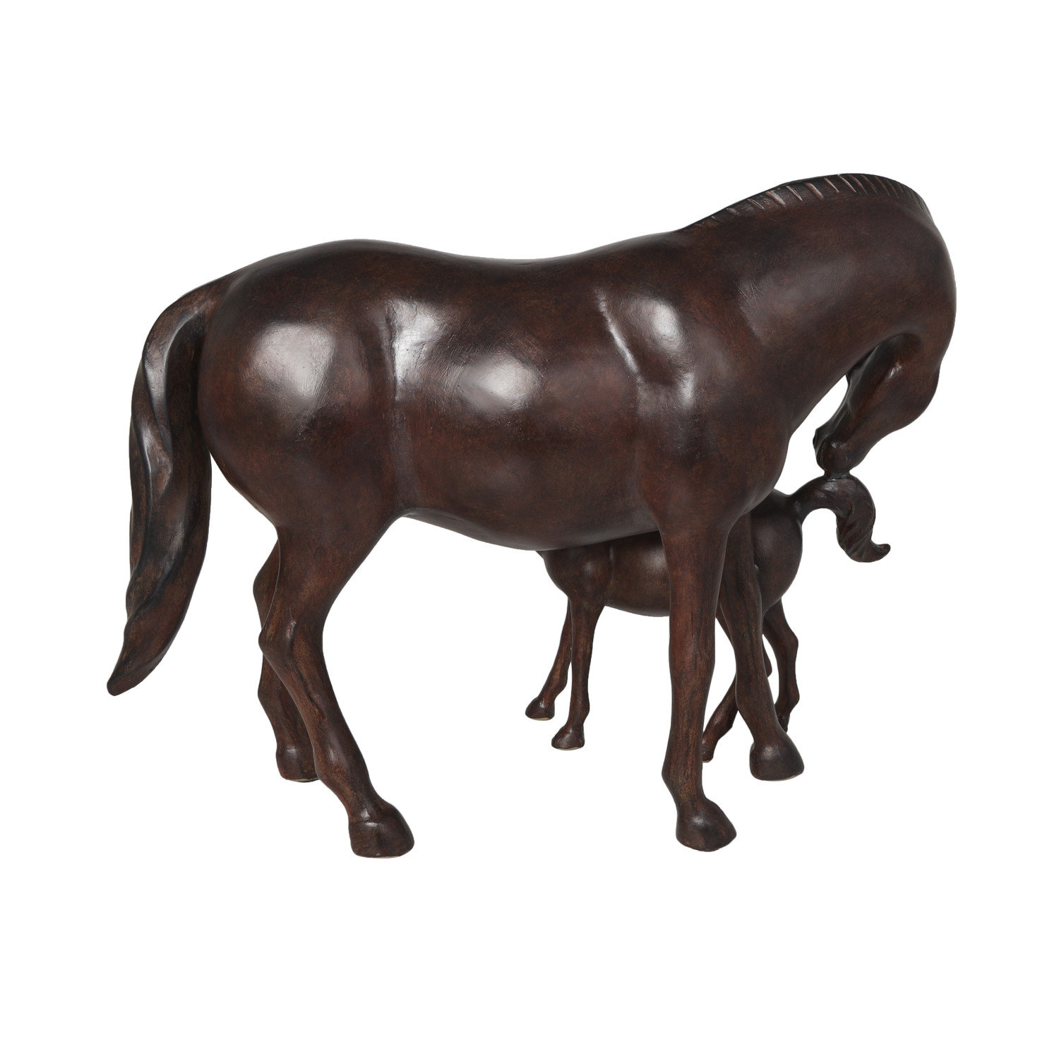 Polystone Horse Decorative Dark Brown Sculpture with Mom and Baby