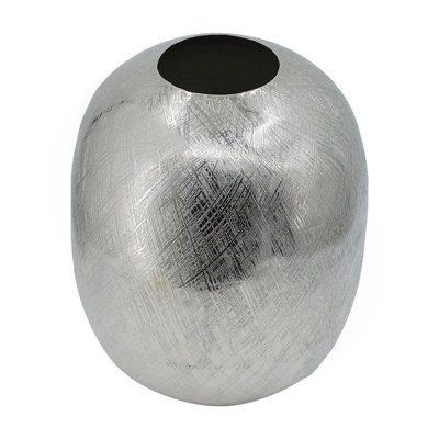 Vase Chan 13 pouces en métal moderne, forme ronde incurvée, finition argent métallique