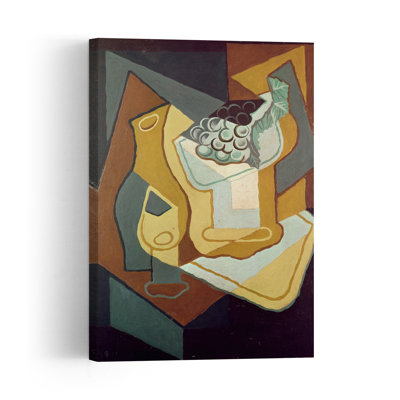 Bouteille et coupe de fruits, estampe d'art mural abstrait contemporain de 1921