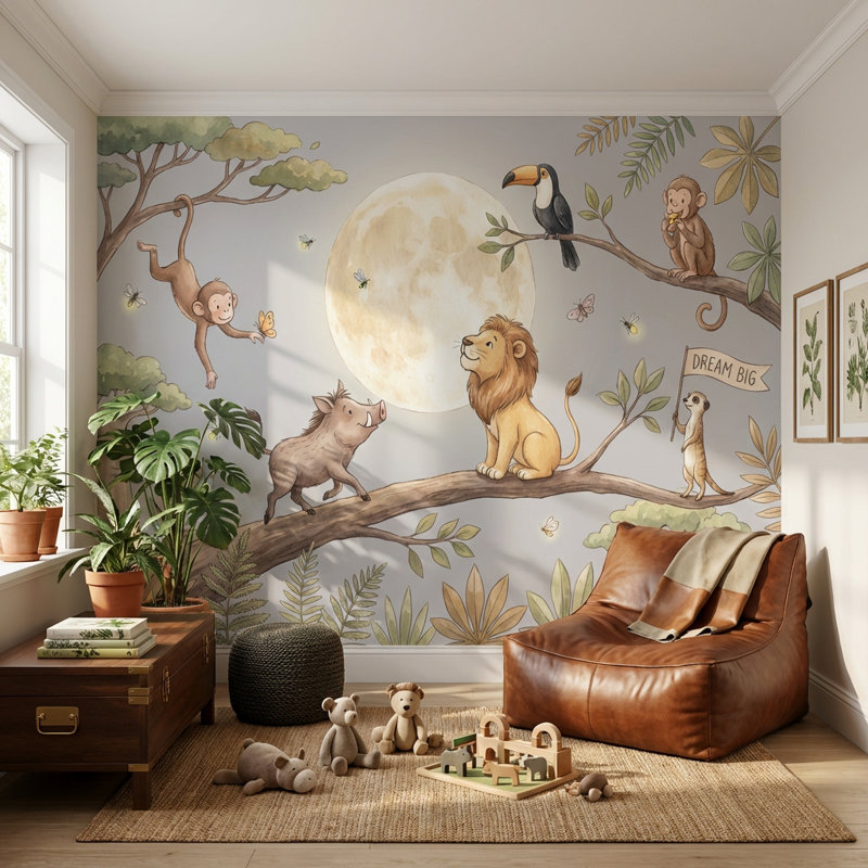 Papier peint animaux fantaisistes Jungle Moon, 100 po x 96 po, Non tissé
