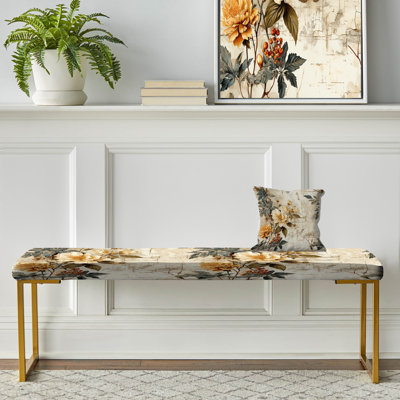 Banc floral rembourré or