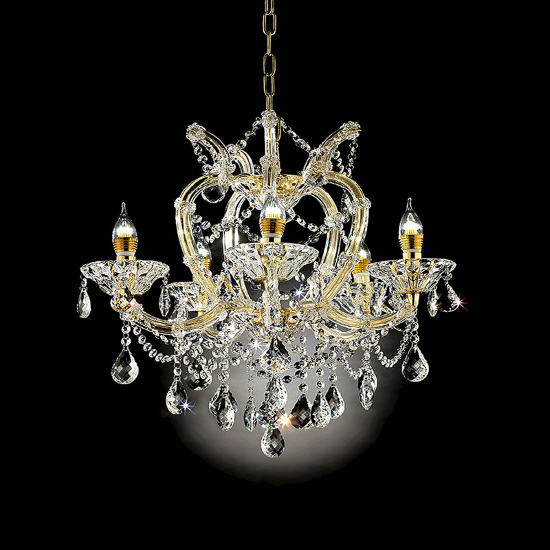 Lustre 22 pouces à 5 lumières en cristal doré Bella