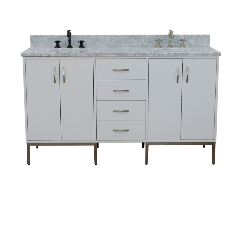 Ensemble de meuble-lavabo double 61 po Aashika, gris