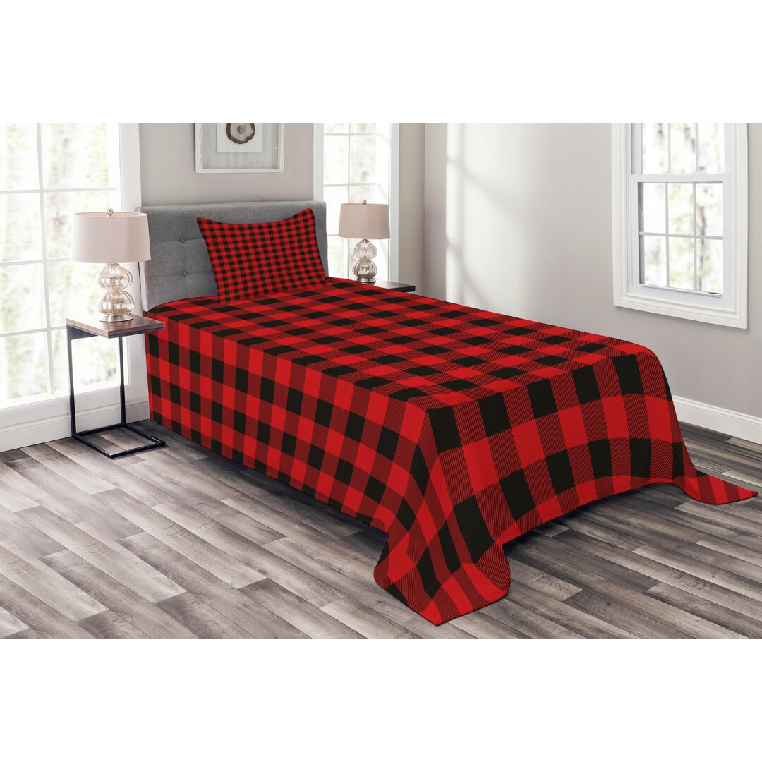 Gestepptes Bettdecken-Set, Retro Lumberjack Buffalo, Plaid, Orange Schwarz