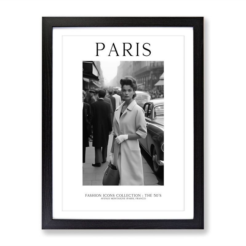Fashion Travel Poster Woman Paris France - Single Picture Frame Print on Wood, 46cm H x 34cm W x 2cm D